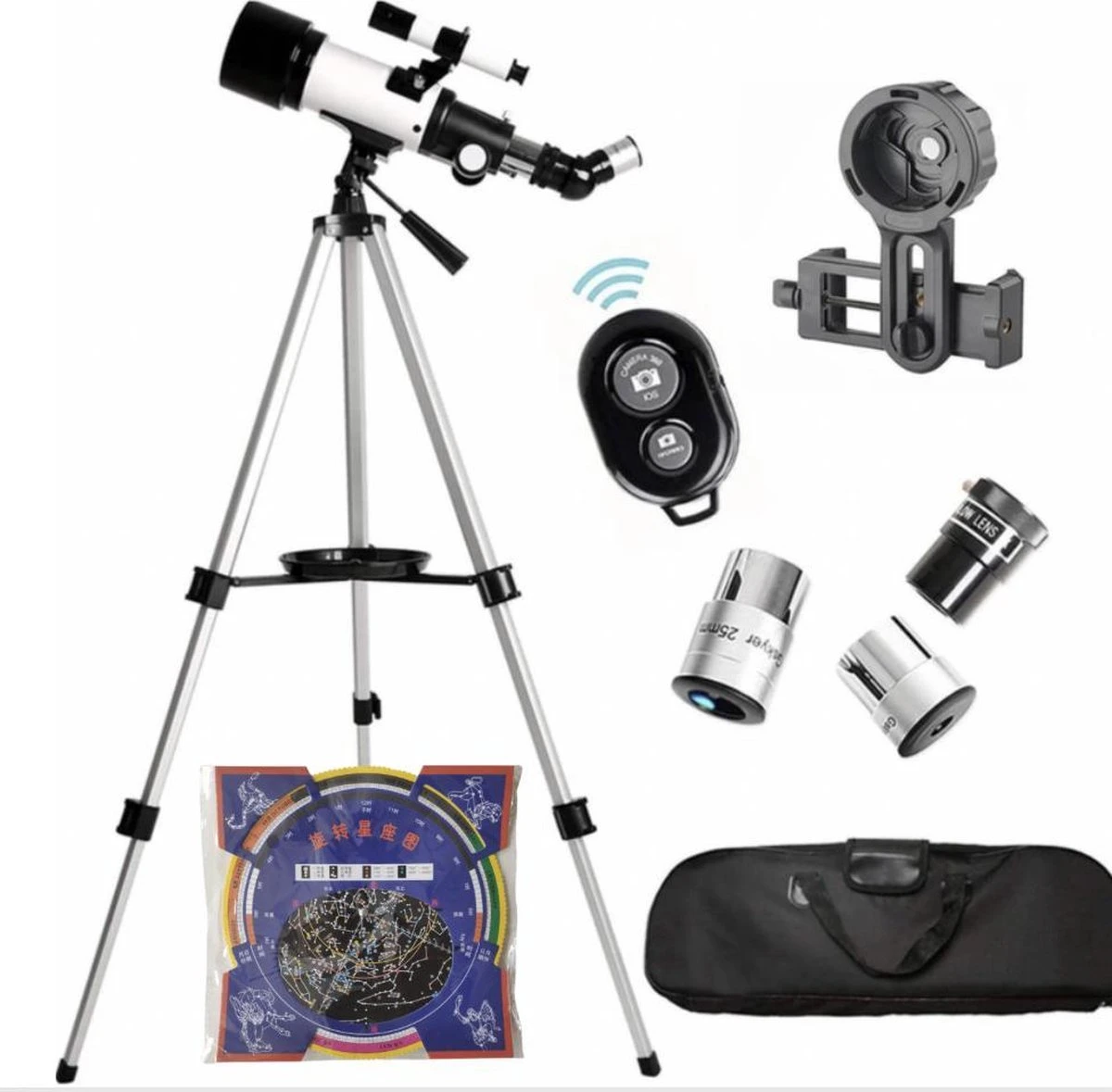 Odisus® Galaxy - Telescoop - Sterrenzoeker - Bluetooth Smartphone Adapter - 70/400MM - Chinese Sterrenmap