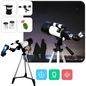 Tavaro Telescoop - Draadloze afstandsbediening - Sterrenkijker - Smartphone adapter - Met Opbergtas - Sterrenkaart - 120X zoom - Verstelbaar Statief - Regenproof - 360° Draaibaar - Met 2 Lenzen