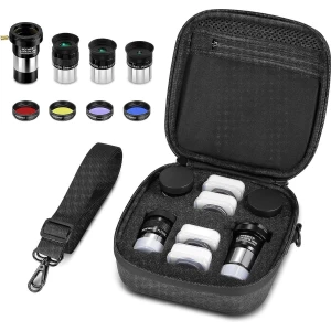 Neewer® - 9-delige Telescoop Oculair Set - Lens Filter Accessoires Kit - (3) 1.25" Plössl Oculair - (1) 2X Barlowlens - (1) Maanfilter - (1) Sterrengloedfilter - (3) Gekleurde Filters - (1) Draagtas