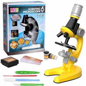 Microscoop Voor Kinderen - Junior Microscoop - Veel Accessoires - Biologisch - Wetenschap - Educatief - Tot X1200 - LED Verlichting - Kinder Speelgoed - Junior - Geel