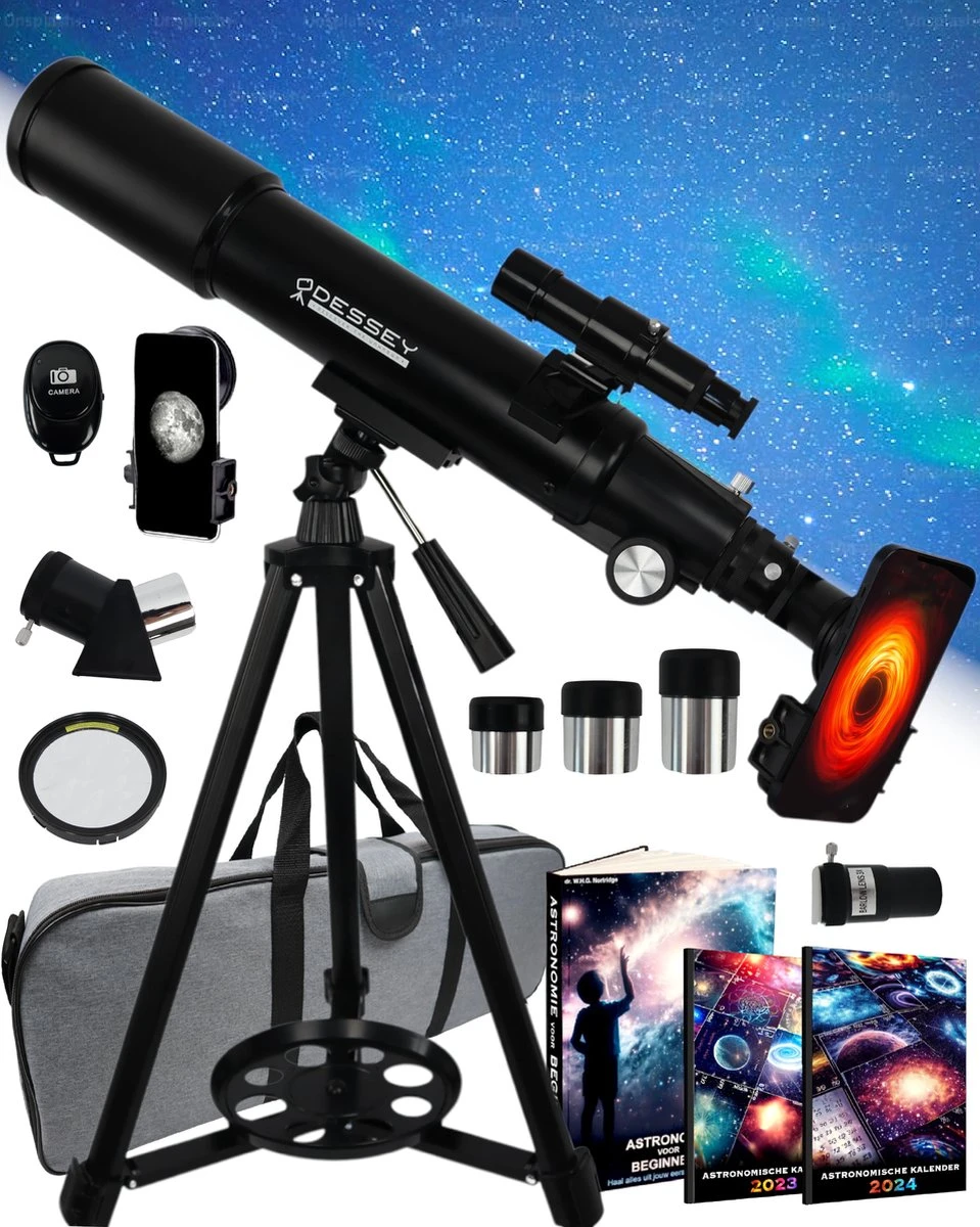 ODESSEY® BLACK HOLE Edition Refractor Telescoop 250 X Zoom - Sterrenkijker - Telescoop Kinderen & Volwassenen - Sterrenkijker voor Kinderen - Sterrenkijker Telescoop