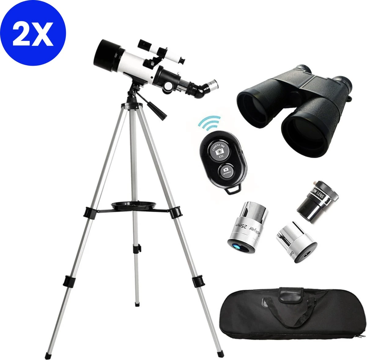 Velorr. - 2x Telescope - 200x Zoom - 70/400MM - Telescoop voor Kinderen Volwassenen - Sterrenkijker - Telescopen - Nachtkijker - Incl. Verrekijker & Luxe Travel Bag - Black Friday 2023