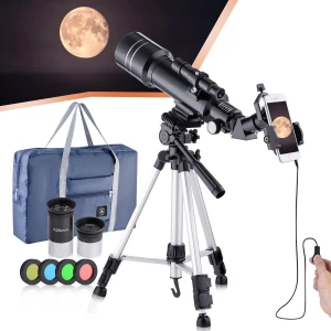 Astronomische Refractortelescoop voor Maan- en Sterrenobservatie - Hoogwaardige Telescoop voor Kinderen en Beginners - Verstelbaar Statief - Inclusief Oculairs en Maankaart