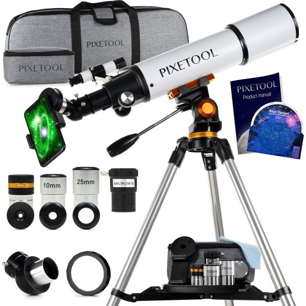 Pixetool Telescoop - 375x Vergroting - Sterrenkijker Volwassenen / Gevorderden - Inclusief Statief en Draagtas - 50080