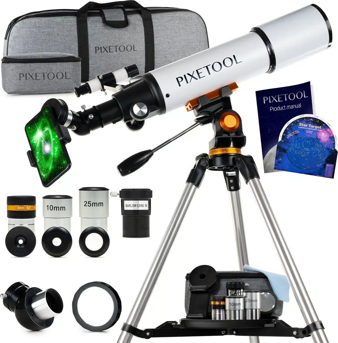 Pixetool Telescoop - 375x Vergroting - Sterrenkijker Volwassenen / Gevorderden - Inclusief Statief en Draagtas - 50080