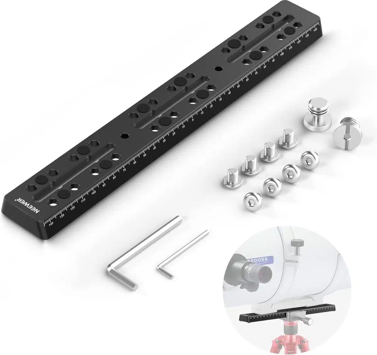 Neewer® - 11.8"/300mm Rail Bar Vixen Style Dovetail Plate - Metalen Montageplaat Zadel met M6 1/4" 3/8" Cameraschroef voor Telescoop Montageadapter OTA Equatoriaal Statiefhemel Astrofotografie - QR007