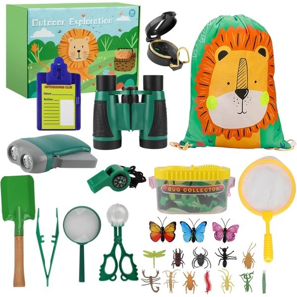 Outdoor Explorer Kit 27 Stks, Speelgoed voor 3 4 5 6 7 Jaar Ouders Jongens Meisjes Kids Bug Catcher Speelgoed set met Verrekijker, Kompas, Vergrootglas, Avontuur Educatief Speelgoed