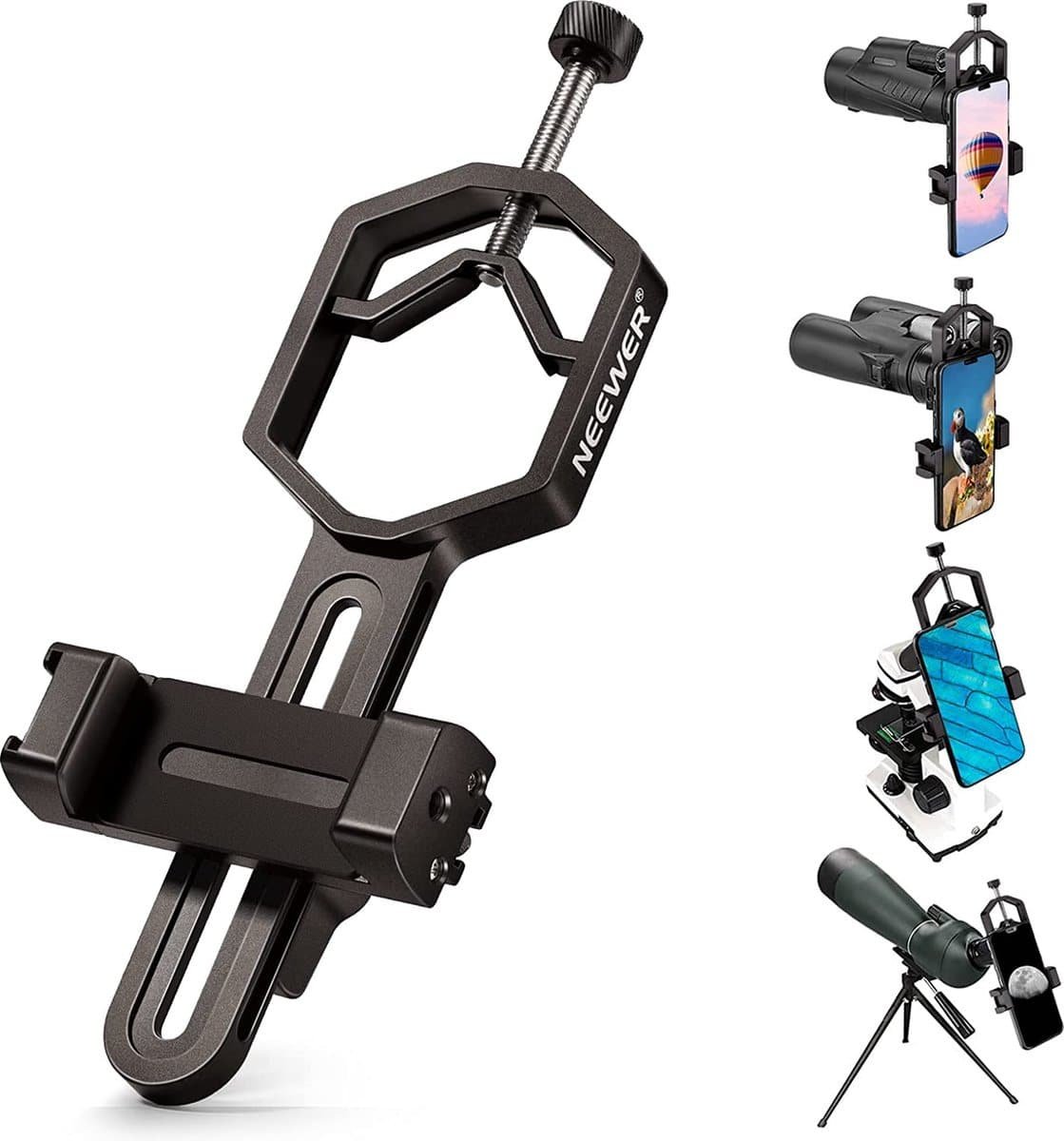 Neewer® - Metalen Mobiele Telefoon Telescoop Adapter Mount voor Spotting Scope Telescoop Verrekijker - Geschikt voor oculair Diameter 1"-2" - 2.1"-3.5" Verstelbare Telefoonhouder - Geschikt voor iPhone en Android