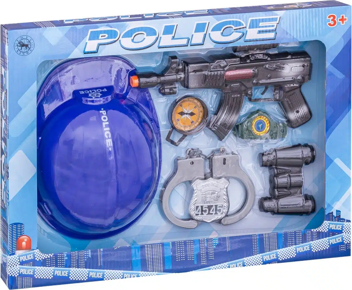 Ariko Luxe Politie speelset | 7-delig | Politiehelm | Handboeien | Politiepenning | Kompass | Speelmitrailleur | Verrekijker